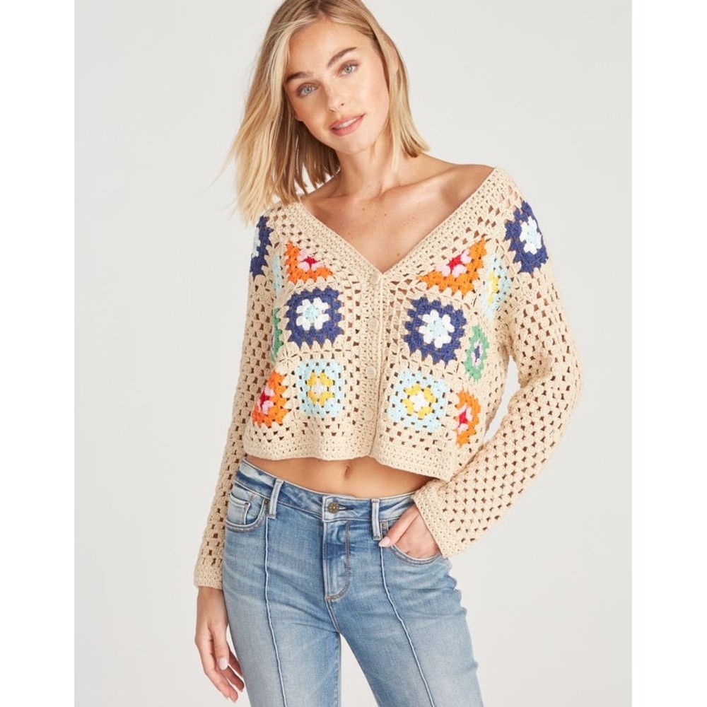 Driftwood Caroline Granny Square Crochet Cardigan Sweater Size Small